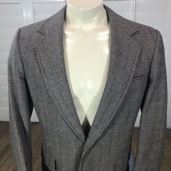 Vtg John Weitz Men's L Plaid Wool 2 Button Blazer Jacket Sport Coat Brown Tan - Picture 5 of 12